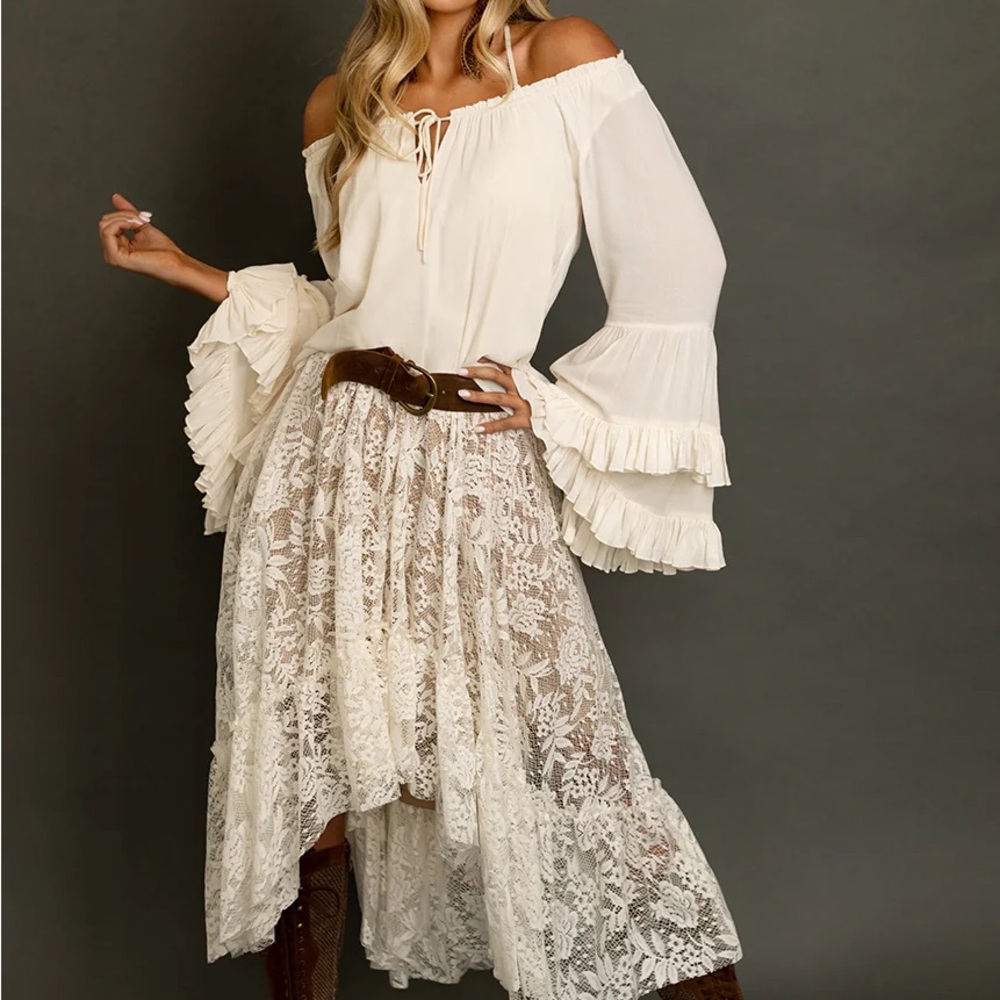 Joyfolie Cream Asymmetrical Midi Skirt Resort Wear